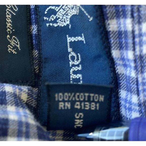 Ralph Lauren Classic Fit Men's Lrg Long Sleeve Button Down Blue & White Check - Picture 5 of 6
